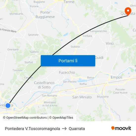 Pontedera V.Toscoromagnola to Quarrata map
