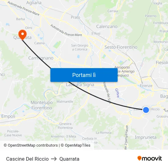 Cascine Del Riccio to Quarrata map