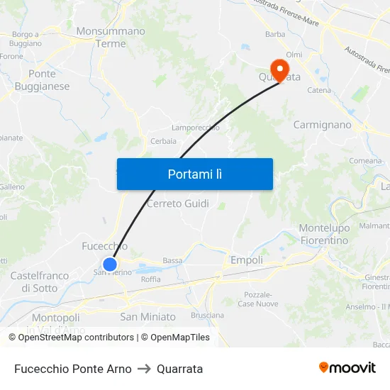 Fucecchio Ponte Arno to Quarrata map