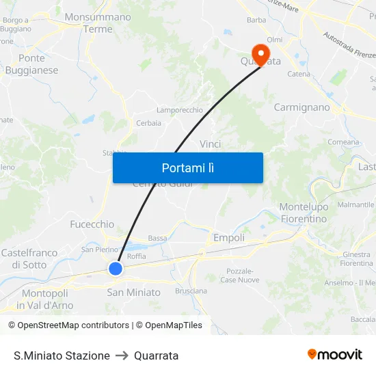 S.Miniato Stazione to Quarrata map