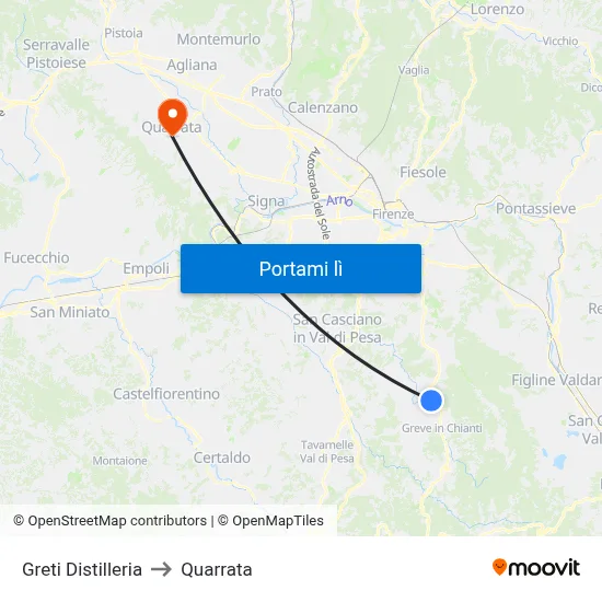 Greti Distilleria to Quarrata map