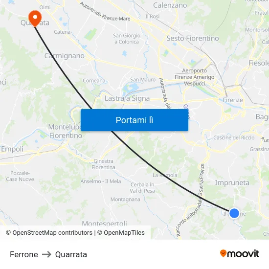Ferrone to Quarrata map