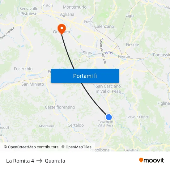 La Romita 4 to Quarrata map