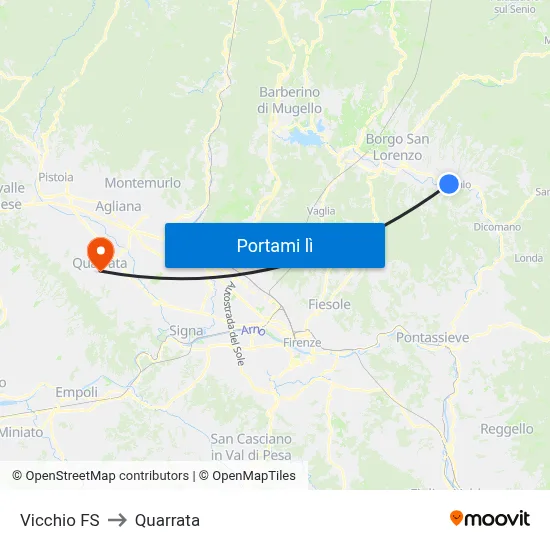 Vicchio FS to Quarrata map
