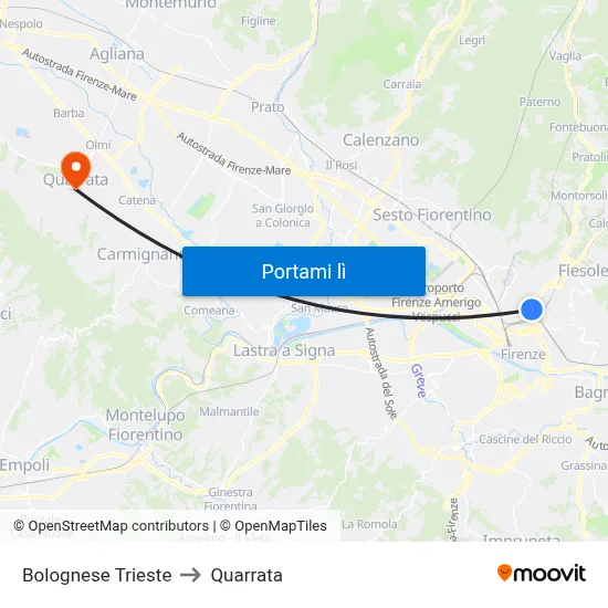 Bolognese Trieste to Quarrata map