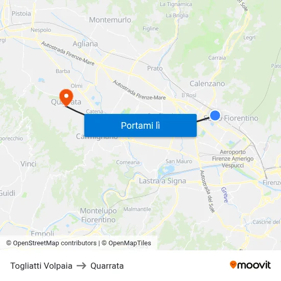 Togliatti Volpaia to Quarrata map