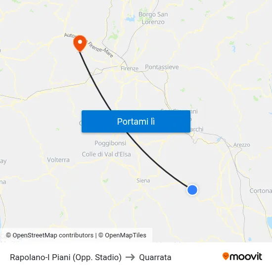 Rapolano-I Piani (Opp. Stadio) to Quarrata map
