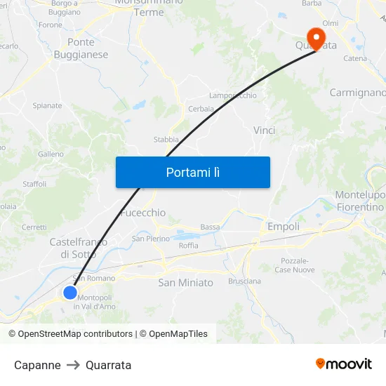 Capanne to Quarrata map