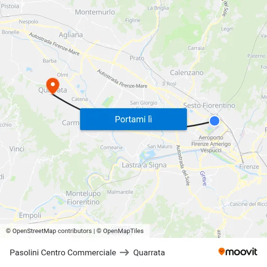 Pasolini Centro Commerciale to Quarrata map