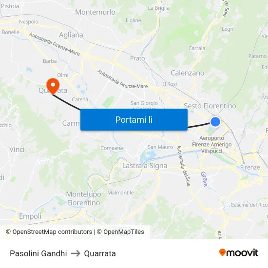 Pasolini Gandhi to Quarrata map