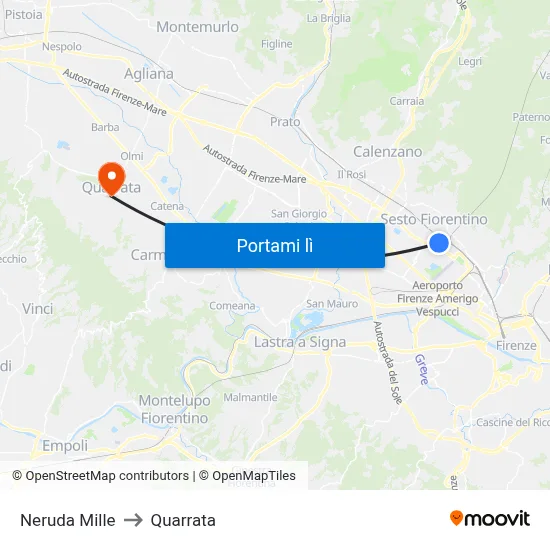 Neruda Mille to Quarrata map