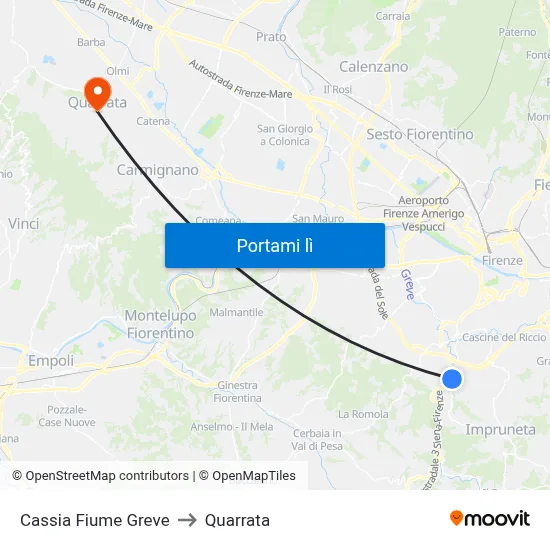 Cassia Fiume Greve to Quarrata map
