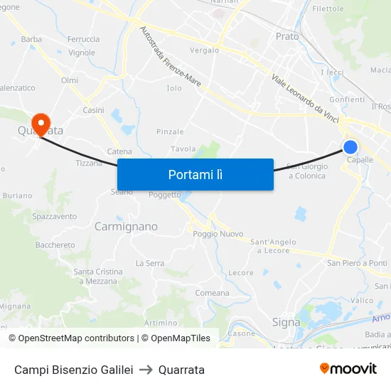 Campi Bisenzio Galilei to Quarrata map