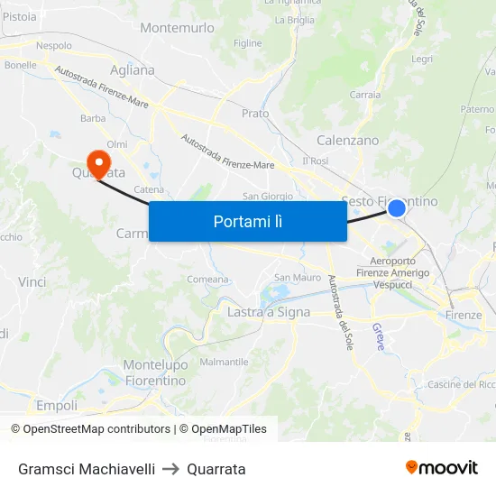 Gramsci Machiavelli to Quarrata map