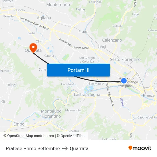 Pratese Primo Settembre to Quarrata map
