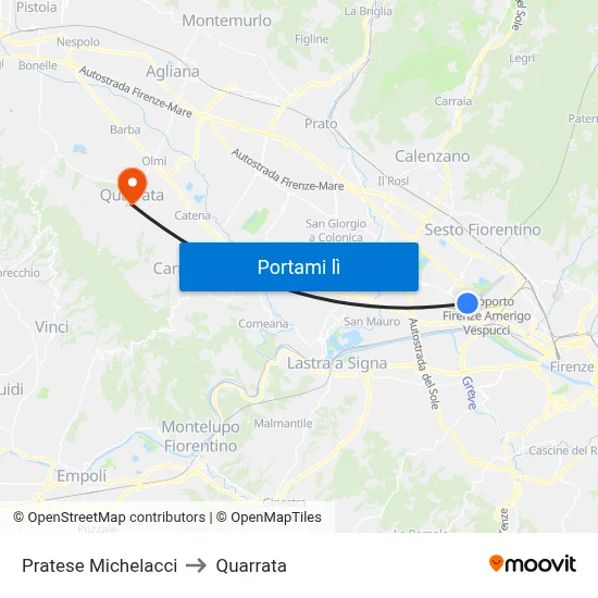 Pratese Michelacci to Quarrata map