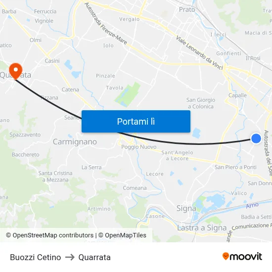 Buozzi Cetino to Quarrata map