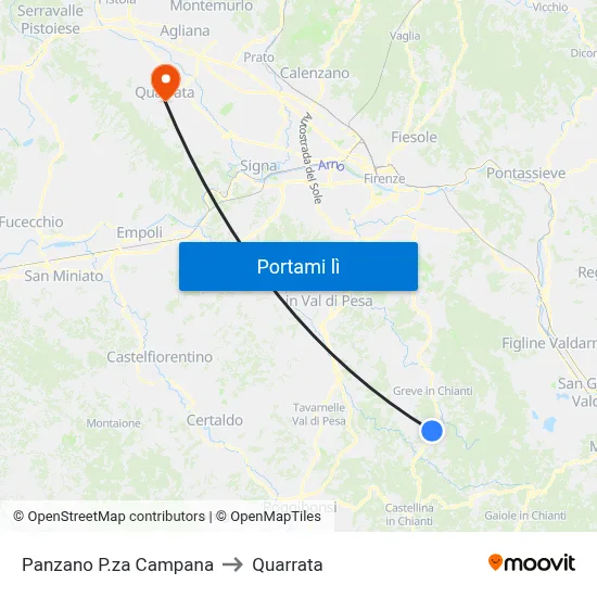 Panzano P.za Campana to Quarrata map