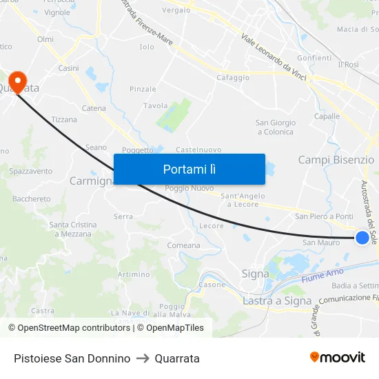 Pistoiese San Donnino to Quarrata map