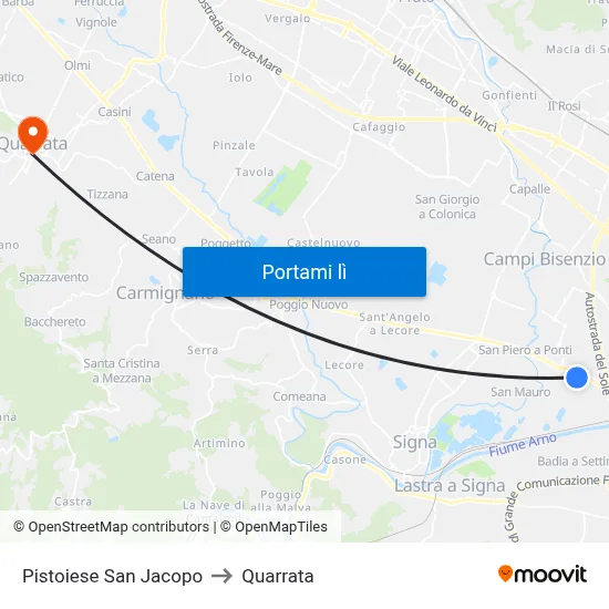 Pistoiese San Jacopo to Quarrata map
