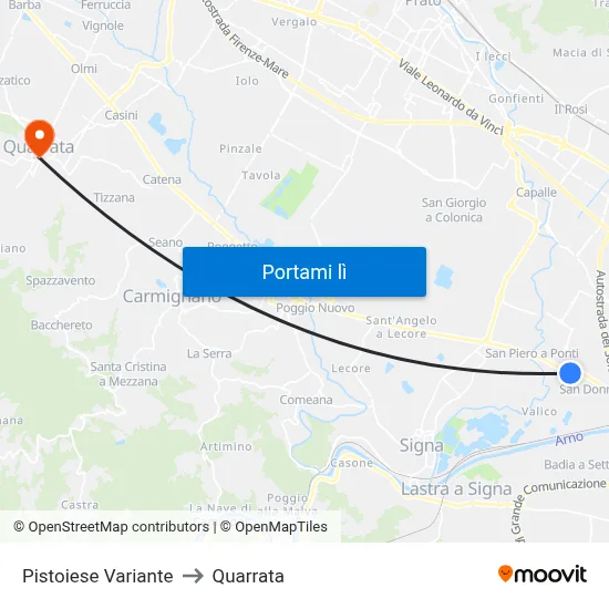 Pistoiese Variante to Quarrata map