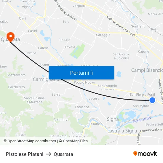 Pistoiese Platani to Quarrata map