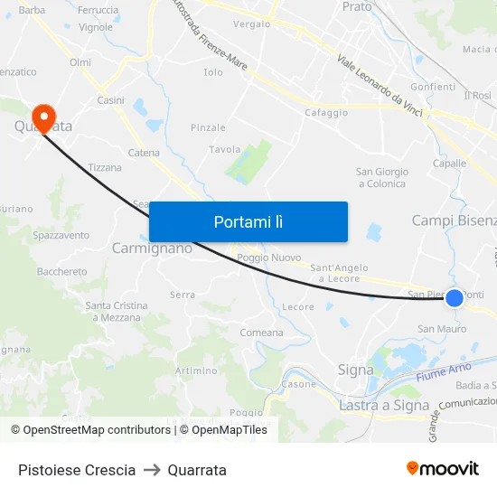 Pistoiese Crescia to Quarrata map
