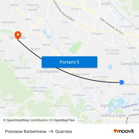 Pistoiese Barberinese to Quarrata map