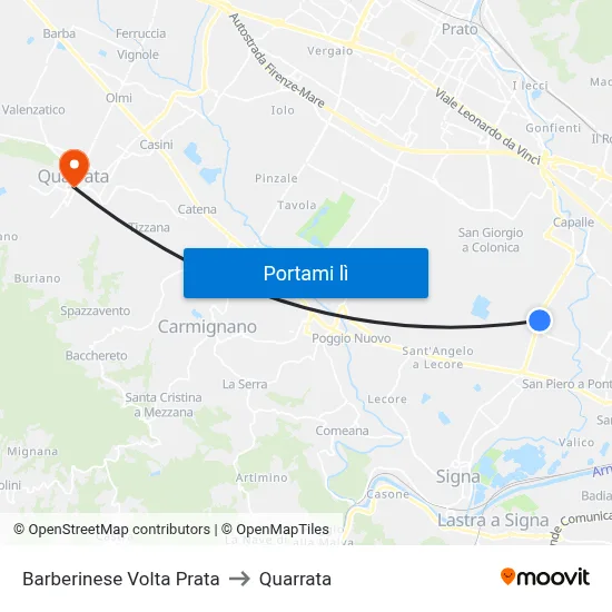 Barberinese Volta Prata to Quarrata map