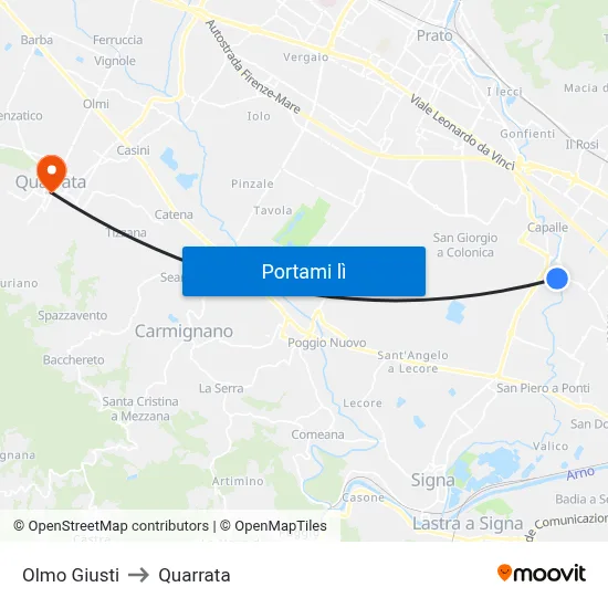 Olmo Giusti to Quarrata map