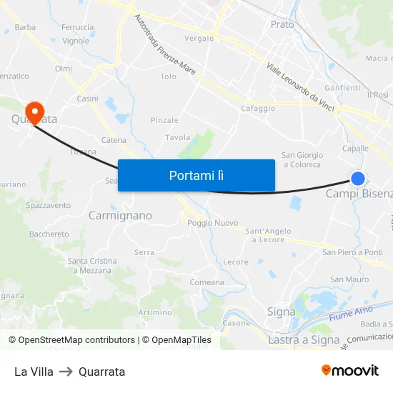 La Villa to Quarrata map