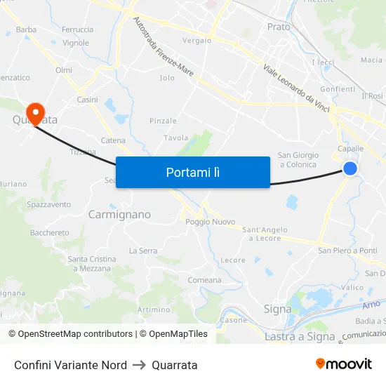 Confini Variante Nord to Quarrata map