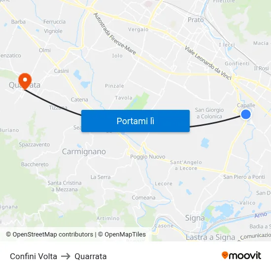 Confini Volta to Quarrata map