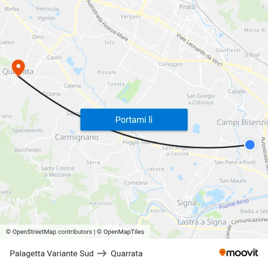 Palagetta Variante Sud to Quarrata map