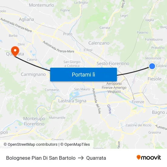 Bolognese Pian Di San Bartolo to Quarrata map