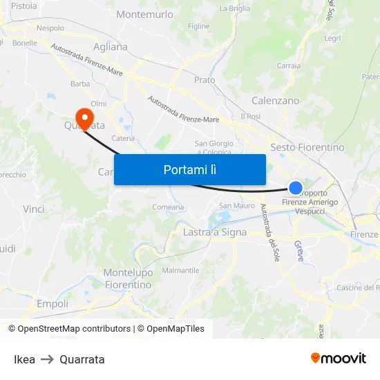 Ikea to Quarrata map