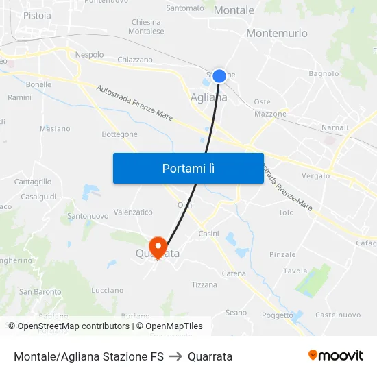 Montale/Agliana Stazione FS to Quarrata map