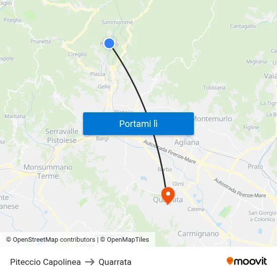 Piteccio Capolinea to Quarrata map