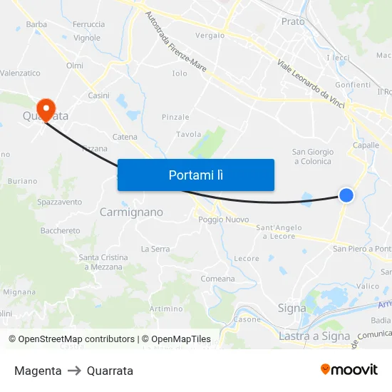 Magenta to Quarrata map