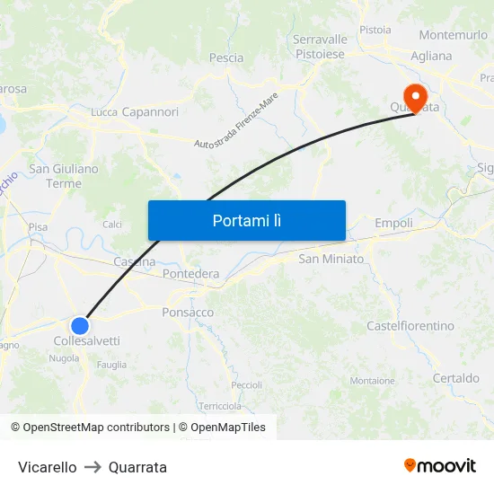 Vicarello to Quarrata map