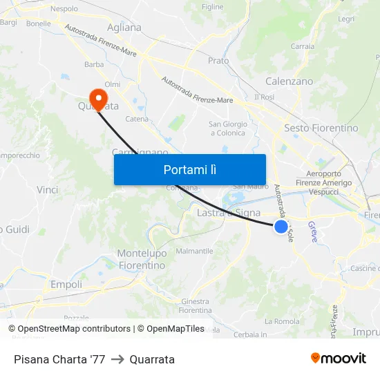 Pisana Charta '77 to Quarrata map