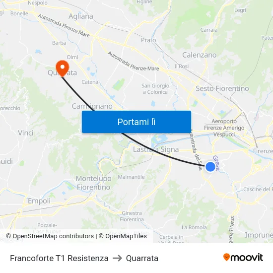 Francoforte T1 Resistenza to Quarrata map