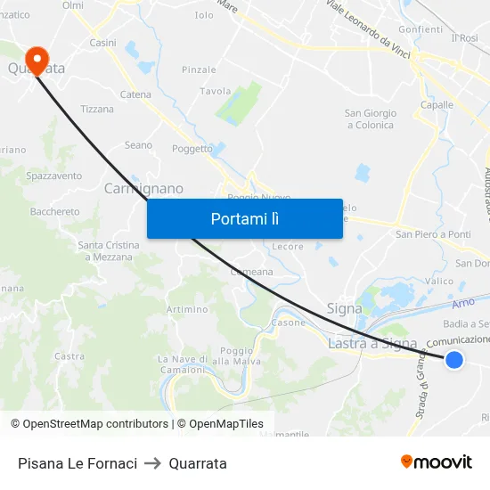 Pisana Le Fornaci to Quarrata map