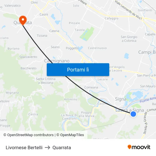 Livornese Bertelli to Quarrata map