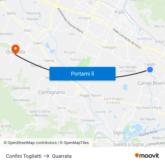 Confini Togliatti to Quarrata map