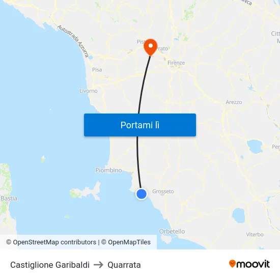 Castiglione Garibaldi to Quarrata map