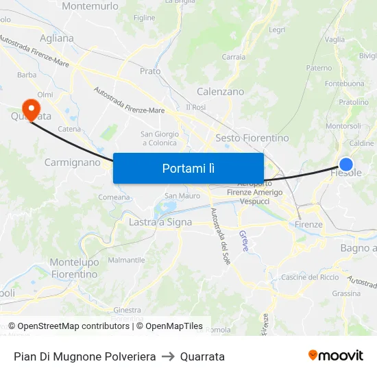 Pian Di Mugnone Polveriera to Quarrata map