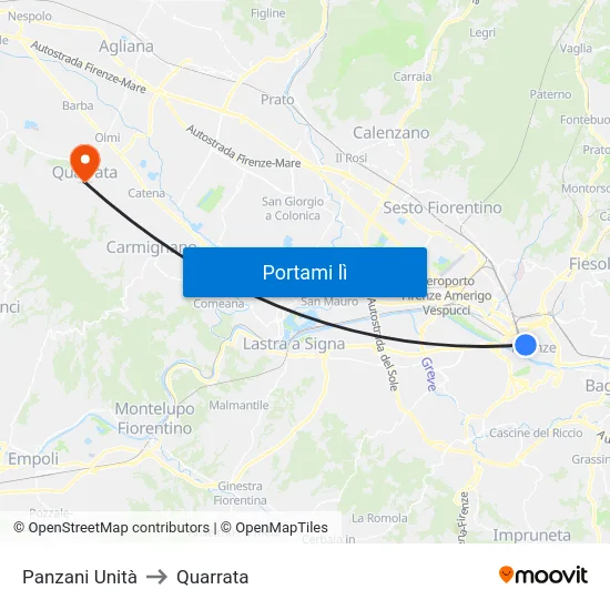 Panzani Unità to Quarrata map