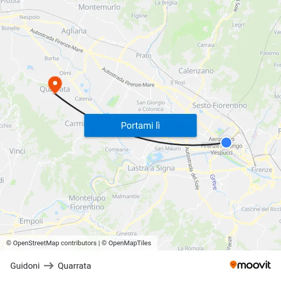 Guidoni to Quarrata map