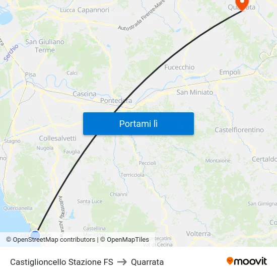 Castiglioncello Stazione FS to Quarrata map